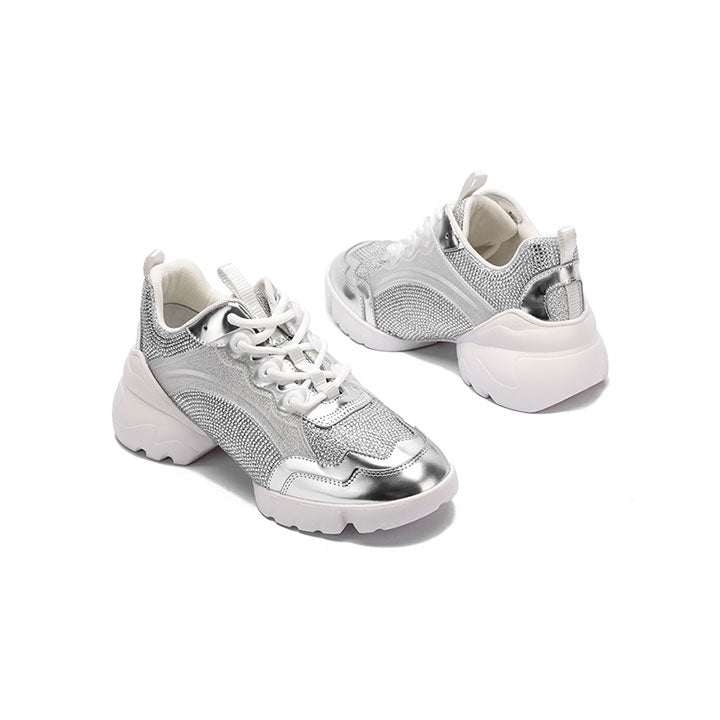 Bernie - Silver Luxury Embellished Sneakers 