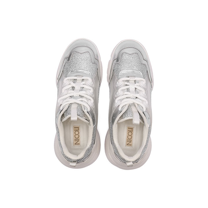 Bernie - Silver Luxury Embellished Sneakers 