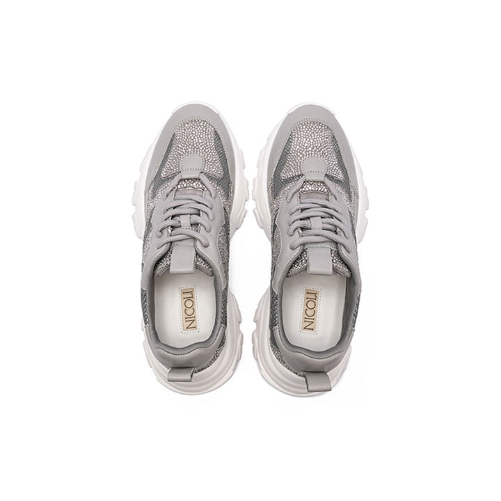 Sharon - Grey  Luxury Embellished Sneakers 